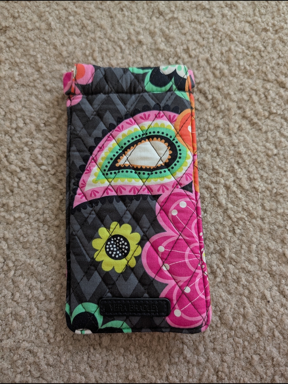 Vera Bradley Quilted Glasses Case Sleeve - Pink & Green Accent Ziggy Zinnia